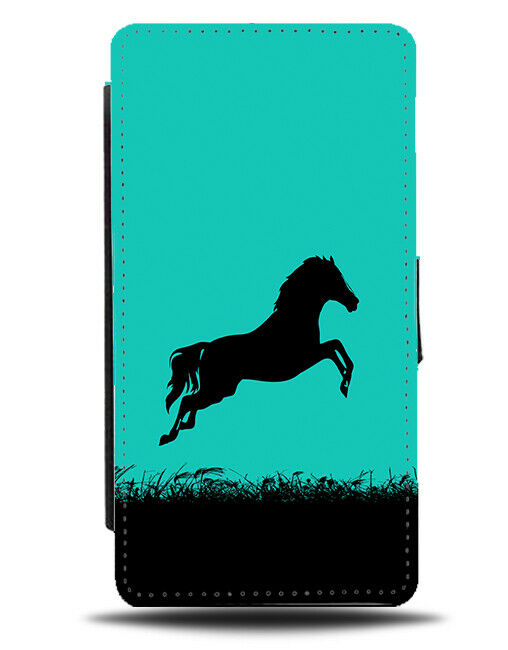 Horse Silhouette Flip Cover Wallet Phone Case Horses Pony Turquoise Green i272