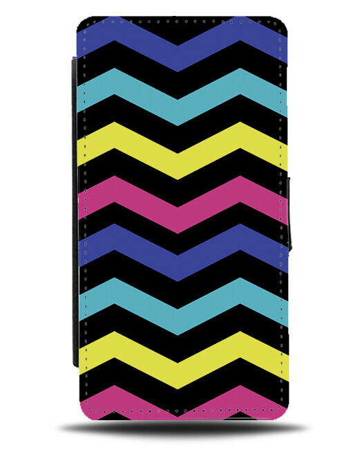Colourful Jagged Stripes Flip Cover Wallet Phone Case Retro Multicoloured B586