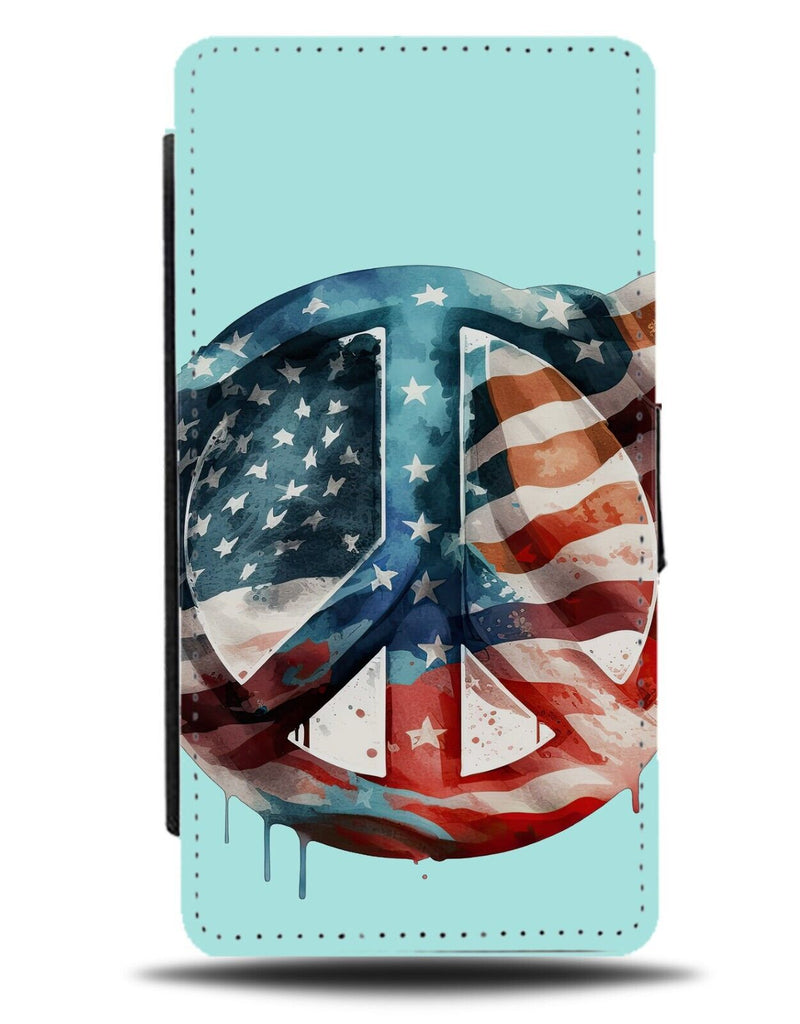 Waving Flag In Wind On Peace Symbol Flip Wallet Case American USA Patriotic AY21
