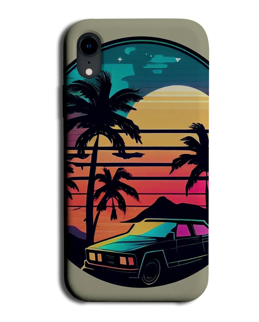 Retro Sunset Silhouette Phone Case Cover Beach 70s 80s Miami Palm Tree USA AZ67