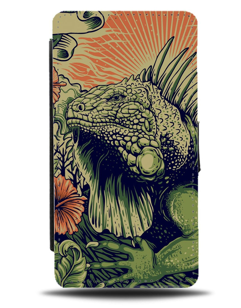 Retro Green Iguana Head Flip Wallet Case Reptiles Reptile Iguanas Lizard DA55