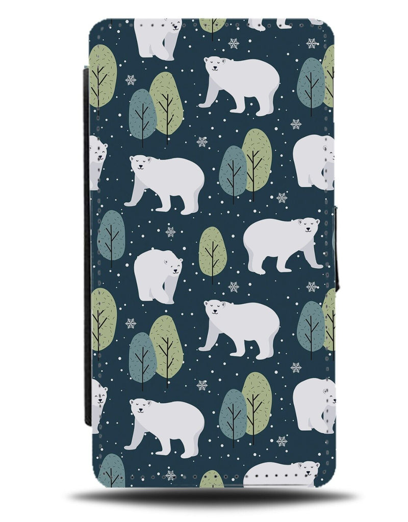 Cartoon Polar Bears Flip Wallet Case Bear Christmas Dark Green Style Leaves CA77