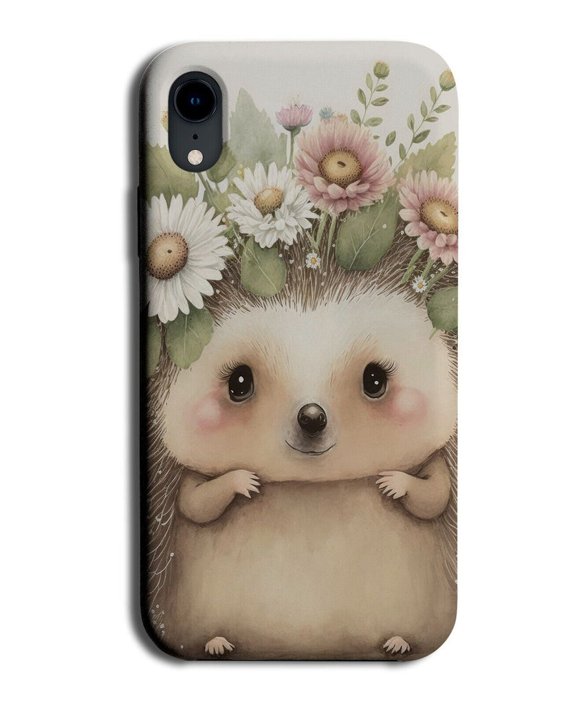 Flower Crown Hedgehog Phone Case Cover Cute Adorable Hedgehog's Face Floral BI21