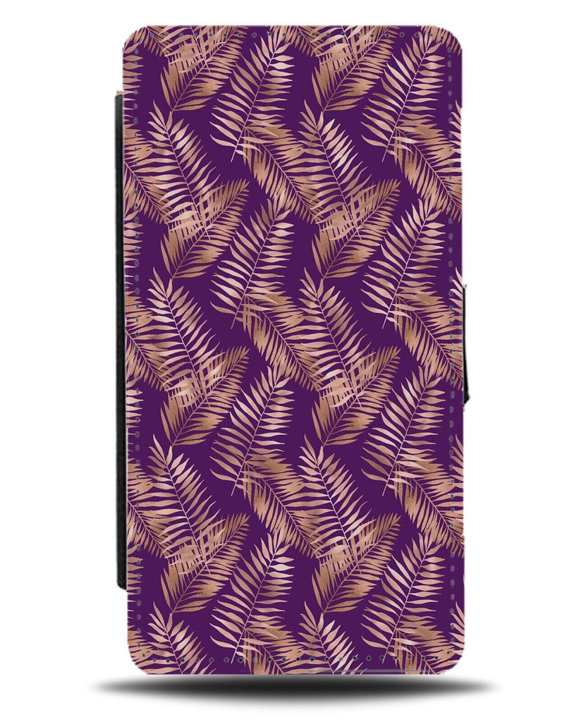 Purple and Rose Gold Leaves Flip Wallet Case Palm Trees Tree Leaf Shapes CC87