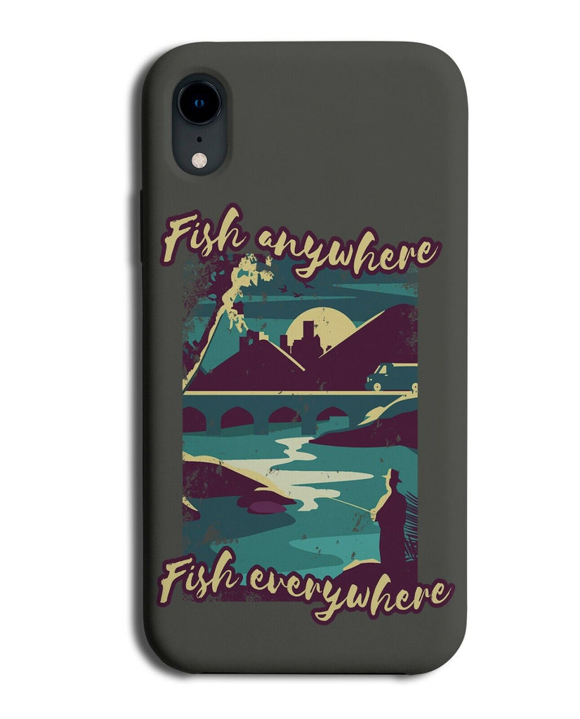 Vintage Fishing Poster Design Phone Case Cover Fish Silhouette Mens J348