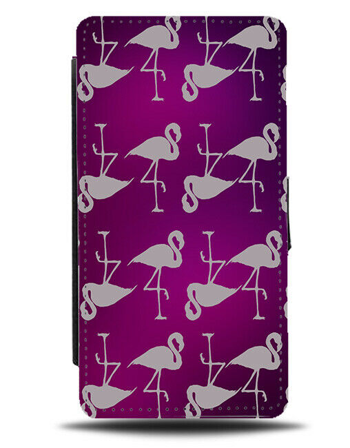 Purple & Grey Flamingo Wallpaper Flip Cover Wallet Phone Case Flamingos A259