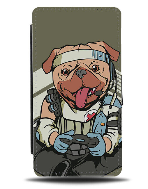 Hardcore Army Gaming Pug Flip Wallet Case Video Games Gamer Pet Dog Dogs J438