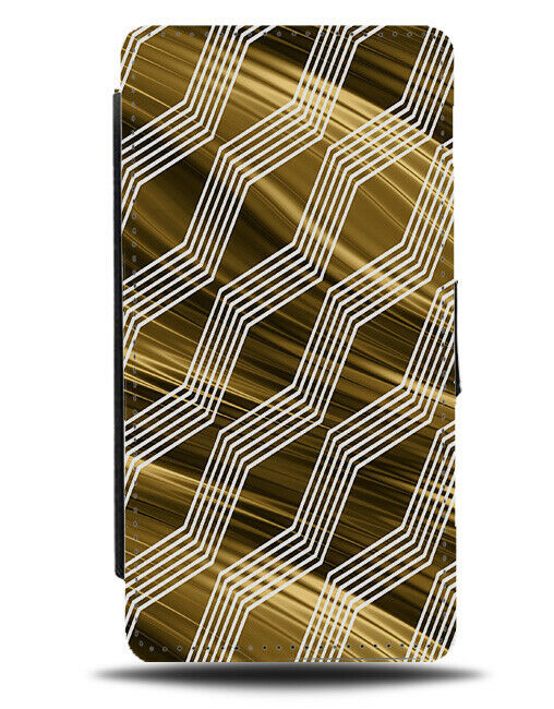 Luxurious Golden White Lines Flip Cover Wallet Phone Case Gold Mature Adult 846