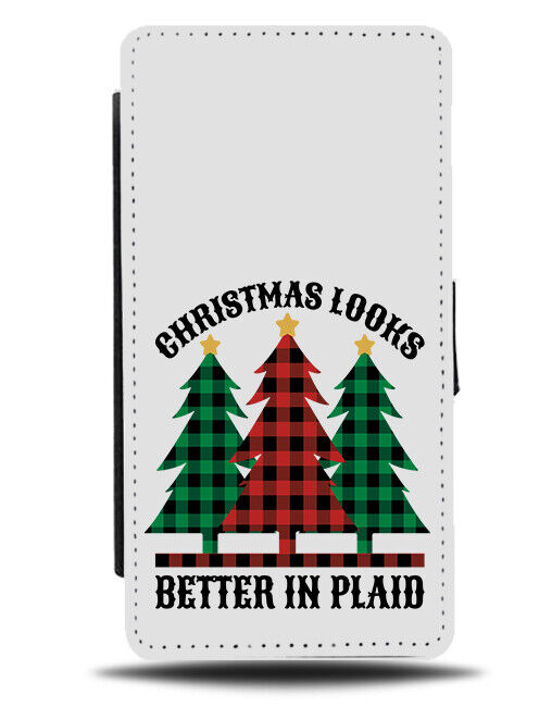 Christmas Plaid Tree Flip Wallet Case Trees Gingham Pattern Design Squares N705