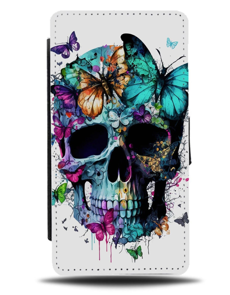 Colourful Skull Head and Butterflies Flip Wallet Case Bright Vibrant Skulls BA88