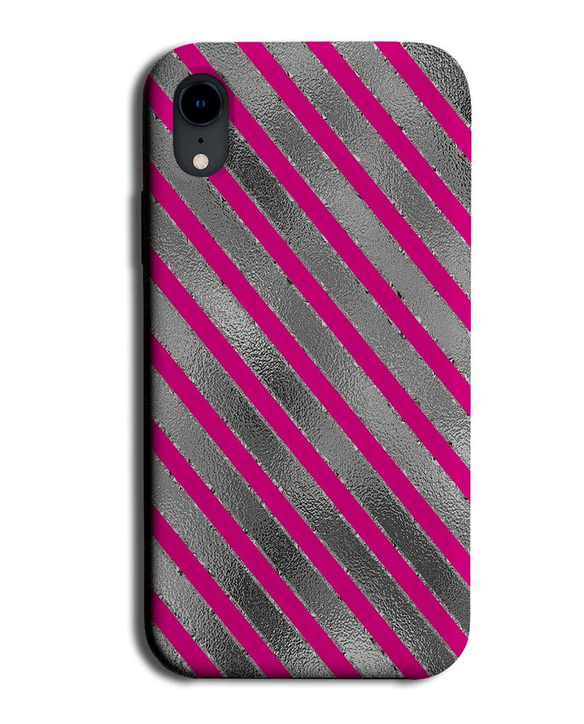 Hot Pink and Silver Stripe Phone Case Cover Foil Printed Print Design Girls BA79