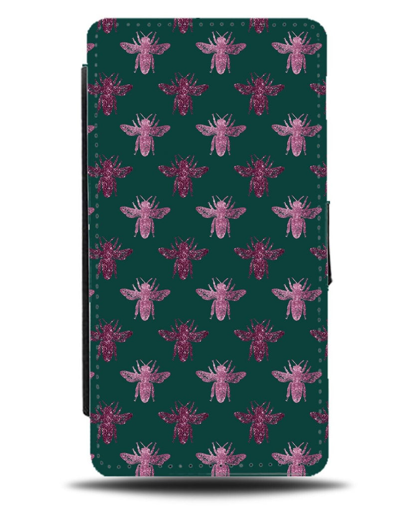 Pink and Green Bees Flip Wallet Case Bee Shapes Wasp Wasps & Dark Light AI91
