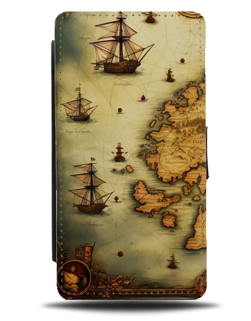 Treasure Map Flip Wallet Case Pirates Ships Ship Pirate Ocean Sea Cove DE62