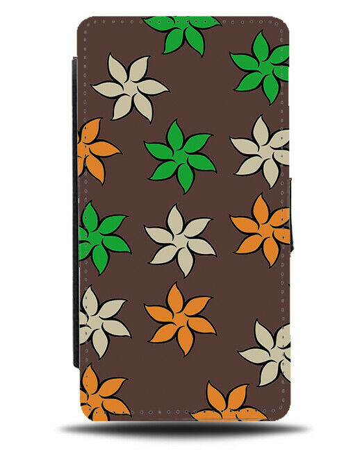 Autumn Flowers Flip Cover Wallet Phone Case Brown Season Falling Leaves B575