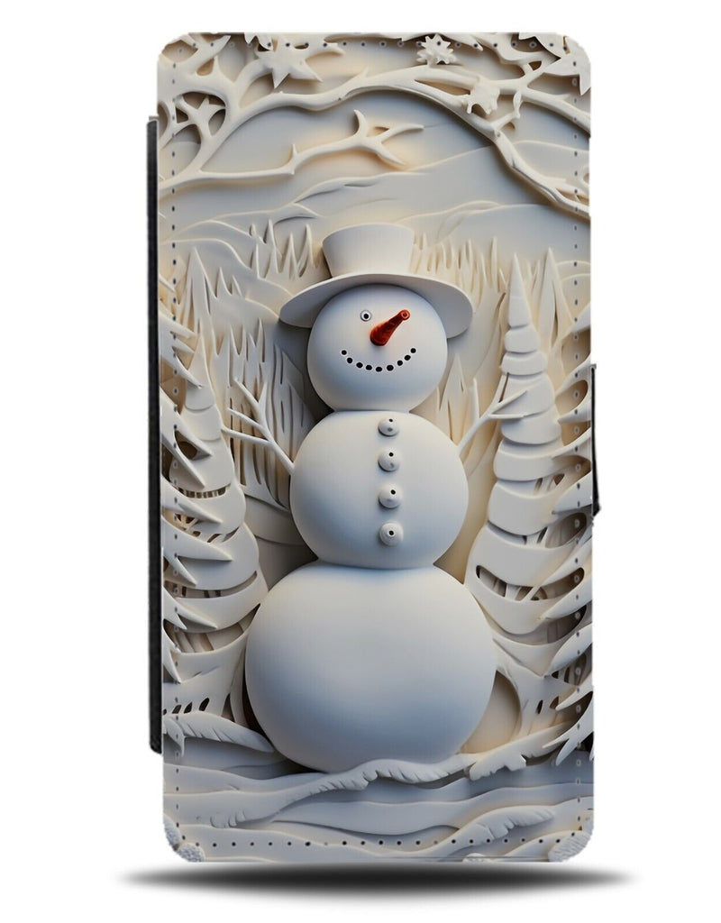 White Christmas Snowman Flip Wallet Case Snow Man Christmassy Winter Kids DD49