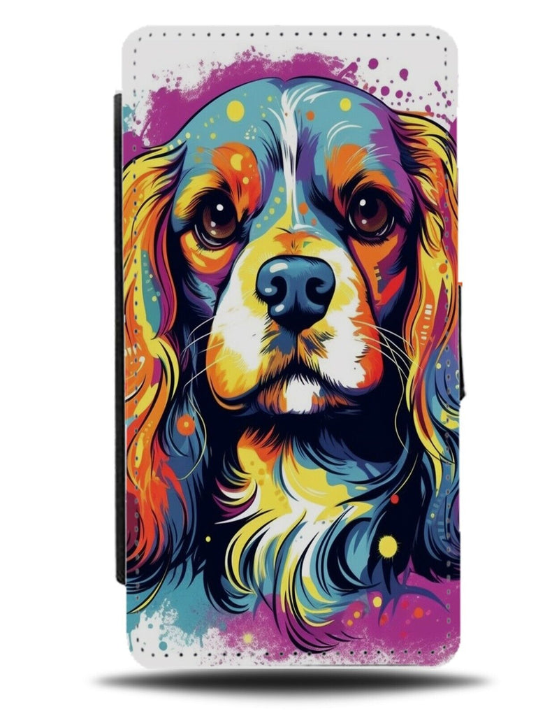 Colourful Cavalier Dog Flip Wallet Case Cute Face Graffiti Spaniel King DB76