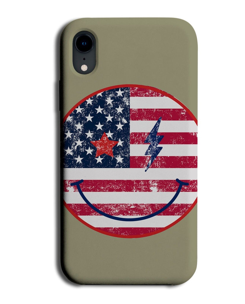 USA Flag Smiley Face Phone Case Cover America American Colours Vintage US BG95