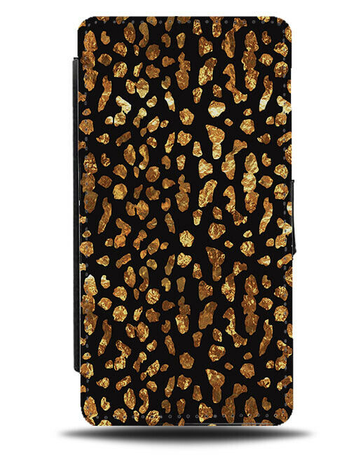 Black and Golden Leopard Print Spots Flip Wallet Case Dots Animal Gold E859