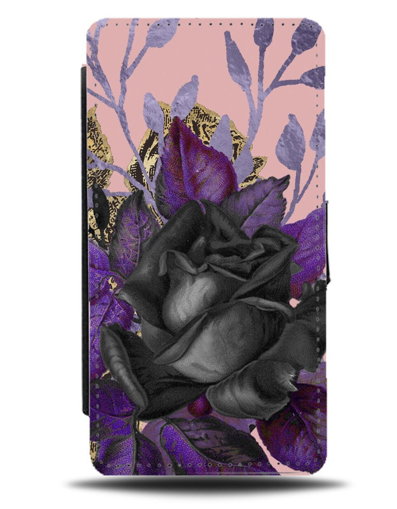 Gothic Black Roses On Pink Background Flip Wallet Case Pinks Blacks Floral AI81