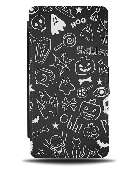 Black and White Sketch Drawing Flip Wallet Case Drawings Sketches Halloween N648