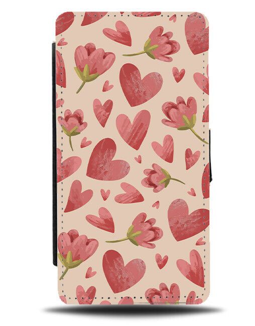 Falling Hearts Pattern Flip Wallet Case St Valentine Valentines Heart Shapes 418