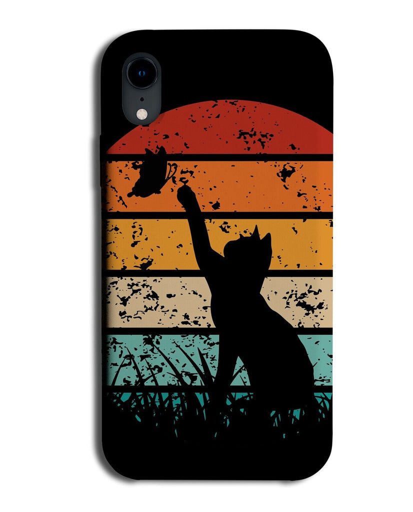 Cat Playing With Butterfly Silhouette Phone Case Cover Cats Shadow Retro CA51