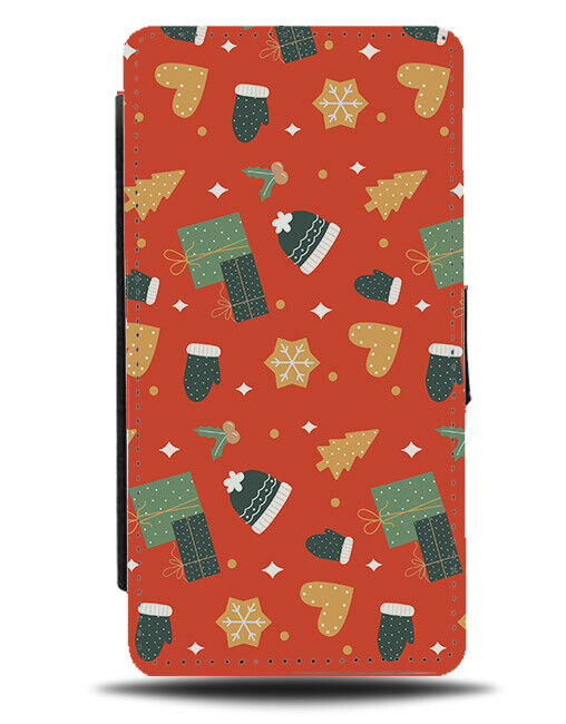 Christmas Pattern Flip Wallet Case Xmas Shapes Winter Hat Gloves Tree Gift N580
