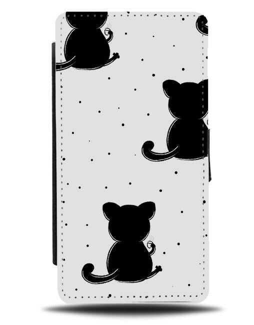 White Dotted Patterned Flip Wallet Case Cat Silhouette Shape Cats Kitten F241