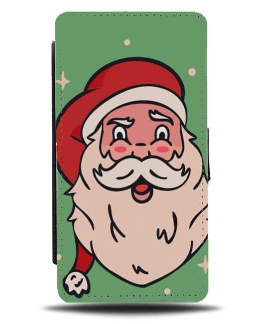 Retro Santa Claus Face Flip Wallet Case Santas Christmas Vintage Old N939