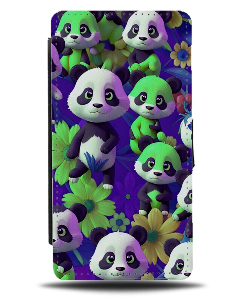 Funny Baby Panda Cartoon Pattern Flip Wallet Case Babies Pandas Purple DD55