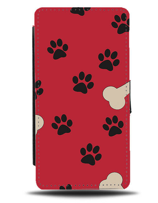 Red and Black Dog Paw Print Flip Wallet Case Pattern Paws Marks Pet E727
