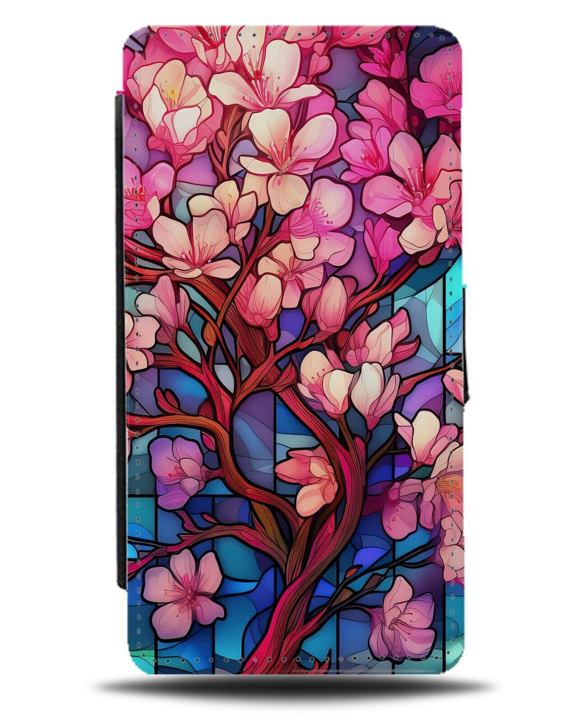 Pink Cherry Blossoms Mosaic Style Design Flip Wallet Case Artwork Japanese DB80