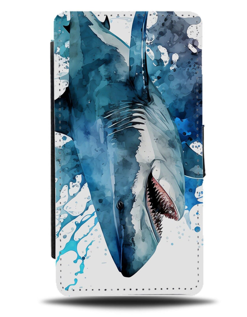 Watercolour Shark Oil Painting Flip Wallet Case Artwork Great White Blue BD18