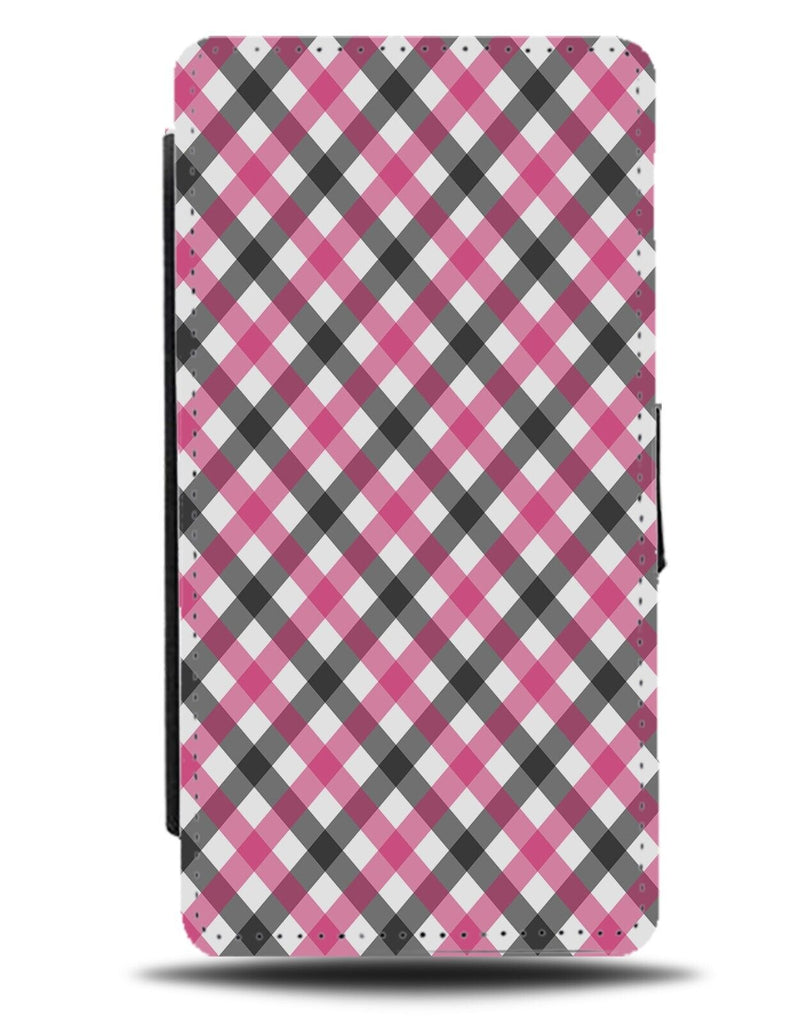 Pink Grey and White Gingham Flannel Pattern Flip Wallet Case Tartan Picnic CJ64