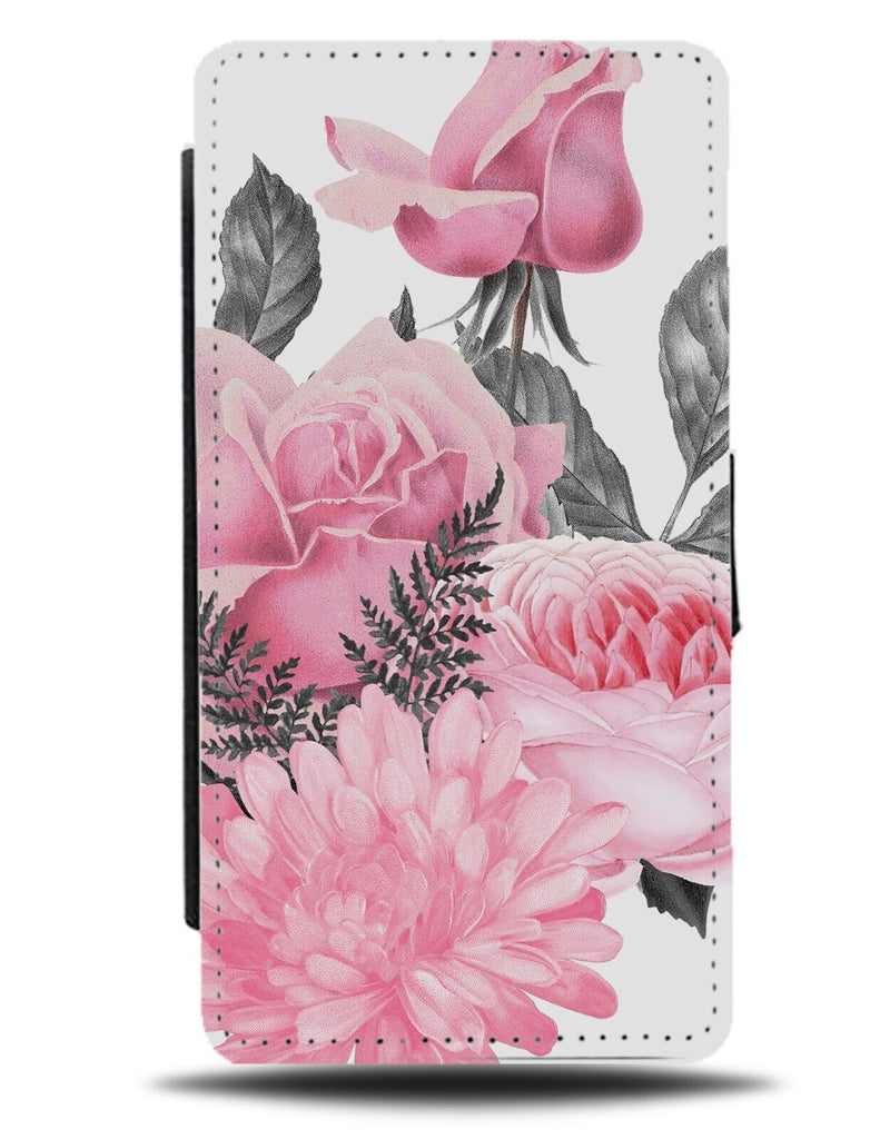 Grey and Pink Roses Flip Wallet Case Punk Princess Girls Rocker Chick AI83