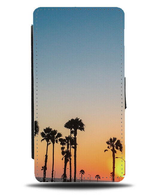 Los Angeles Sunset Palm Tree Flip Wallet Case Trees Orange Sky LA America G930