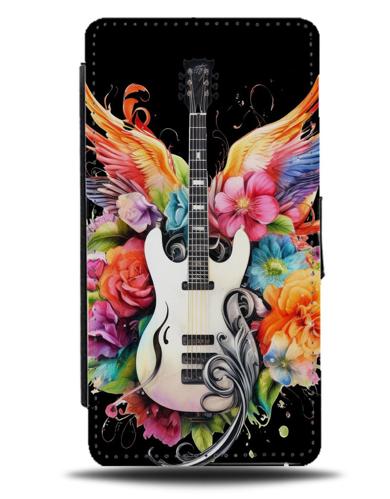 Colourful Vibrant White Electric Guitar Design Flip Wallet Case Player Mens DA26