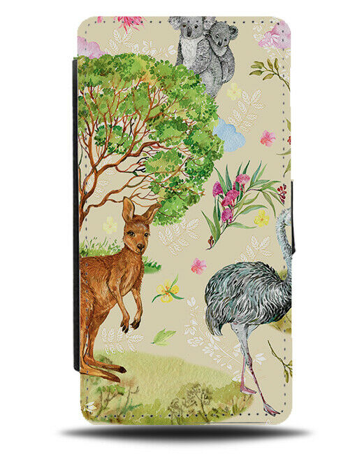 Animal Drawing Flip Wallet Case Kangaroo Animals Kids Children's E816