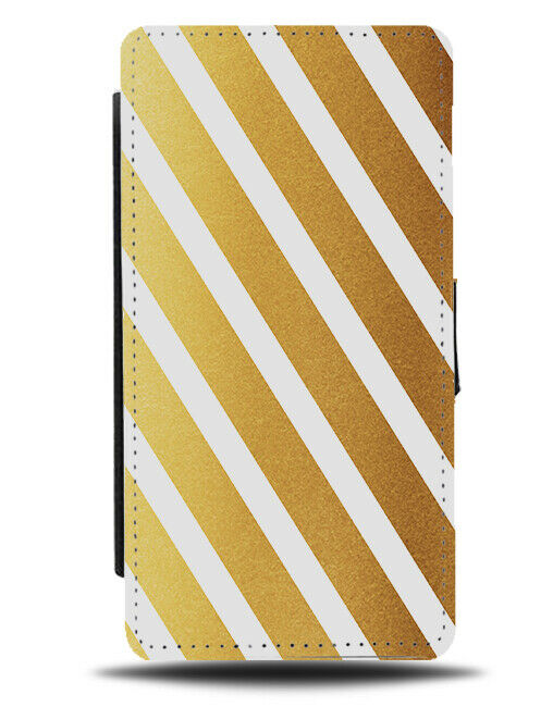 Gold & White Striped Flip Cover Wallet Phone Case Coloured Stripes Golden i886