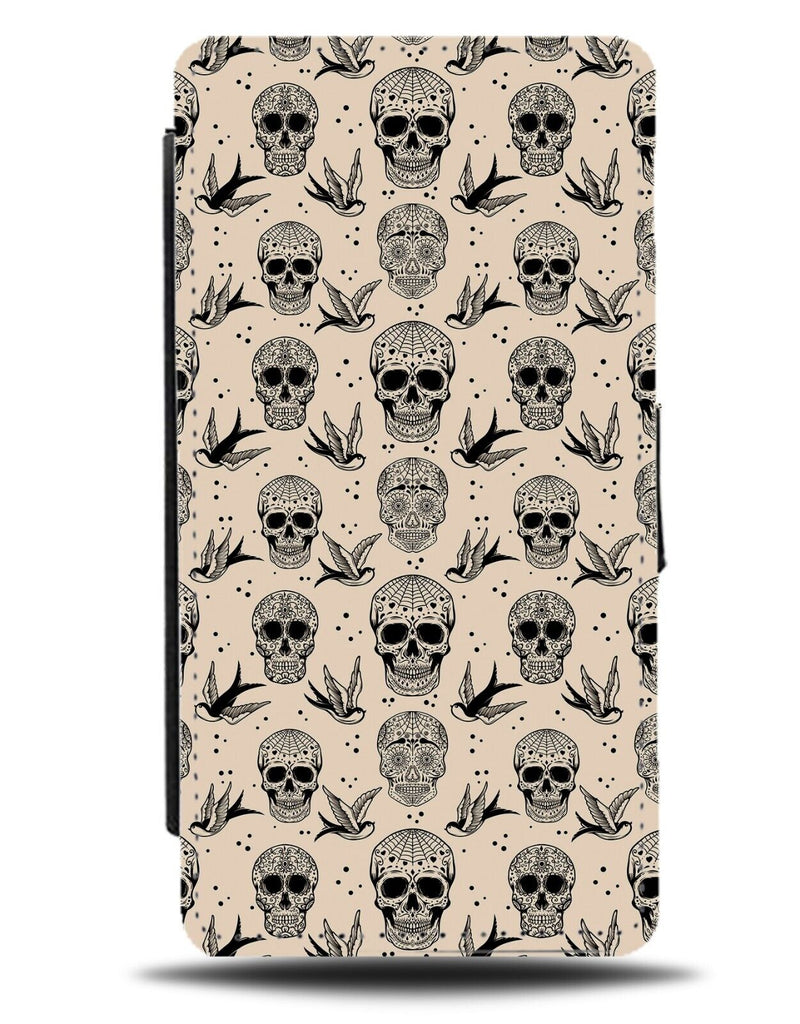 Sandy Mexican Sugar Skulls and Birds Flip Wallet Case Skull Bird Shapes CN20