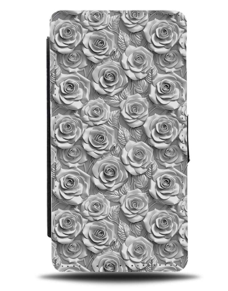 Silver Roses Flip Wallet Case Rose Flowers Floral Flower Grey Gothic Grunge CX47