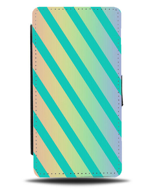 Multicoloured Turquoise Green Stripes Flip Cover Wallet Phone Case Striped i847