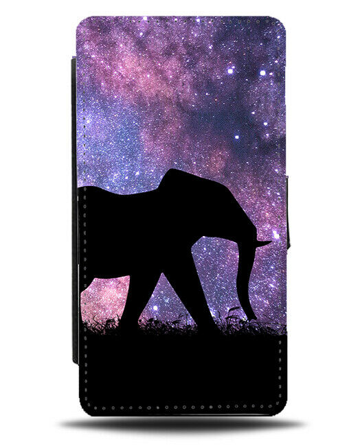 Elephant Silhouette Flip Cover Wallet Phone Case Elephants Space Stars Sky i177