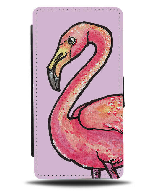 Flamingo Pop Art Painting Flip Wallet Phone Case Paint Drawing Design Pink E233