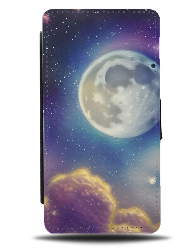 Moon Painting Print Flip Wallet Case Full Moons Shape Picture Photo Night AX19