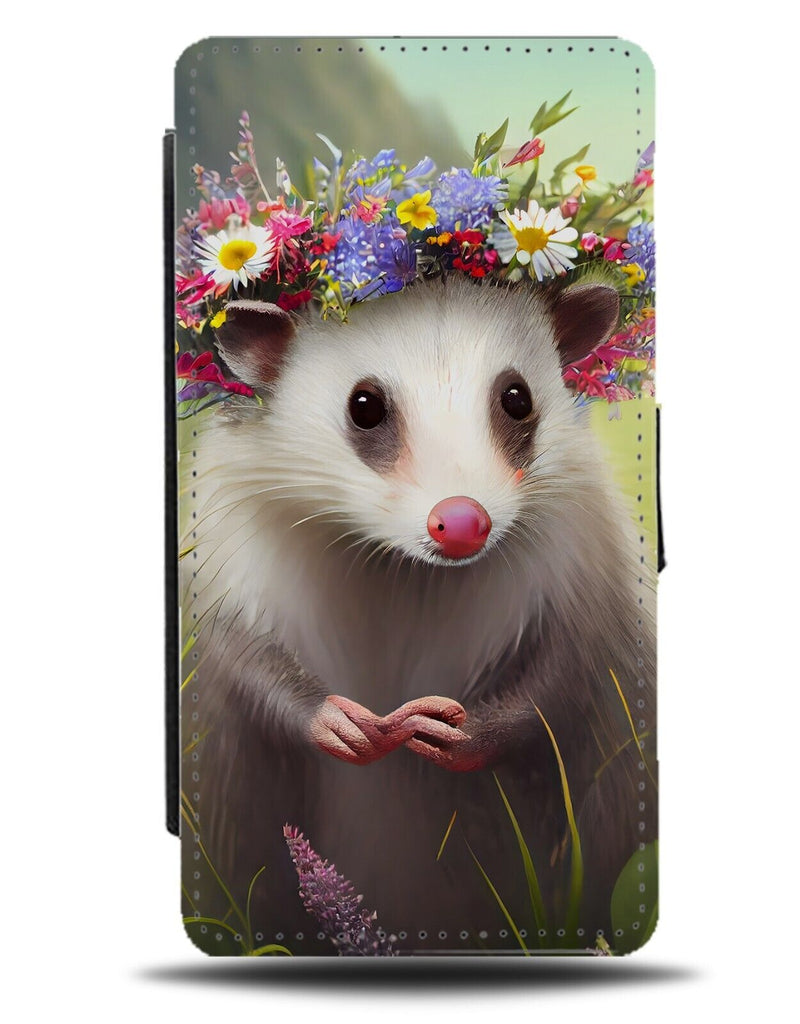 Opossum In Flower Crown Flip Wallet Case Floral Funny Novelty Opossums CG24