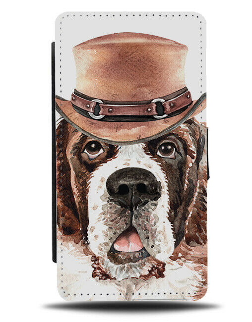 St Bernard Flip Wallet Phone Case Dog Western Hat Stylish Fashion Saint K620