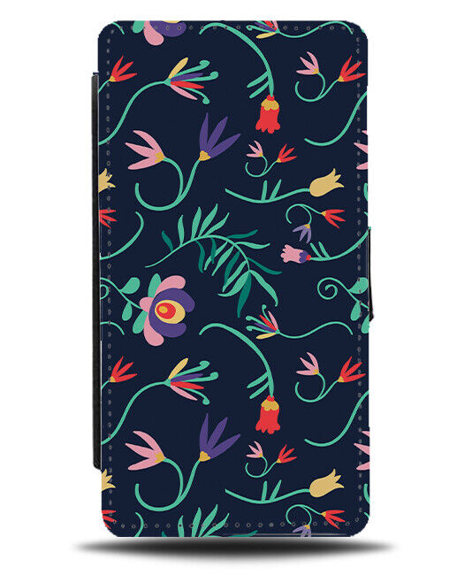 Cartoon Gothic Floral Flip Wallet Case Flowers Thin Skinny Dark Black Emo E580