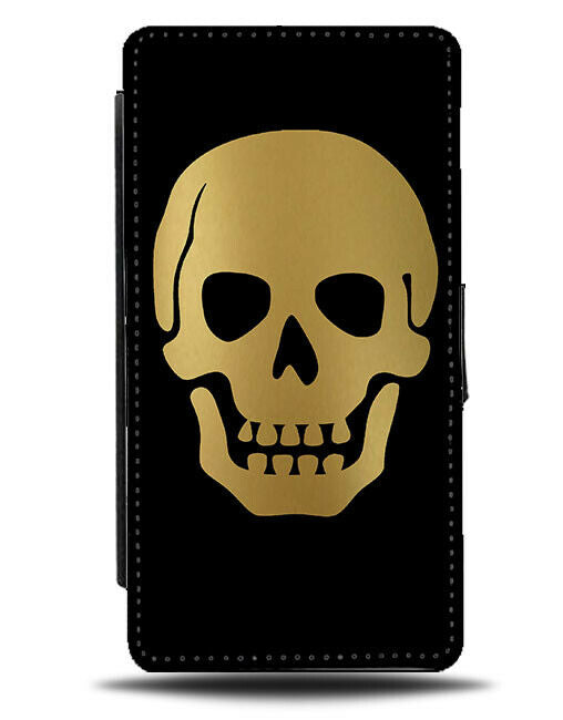 Golden Skull Flip Cover Wallet Phone Case Skulls Gold Black Skeleton Gothic C258