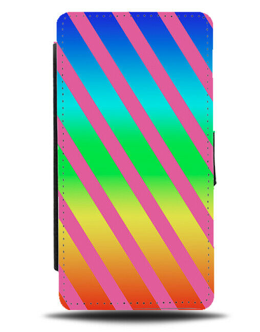 Rainbow and Hot Pink Striped Flip Cover Wallet Phone Case Stripes Colourful i862